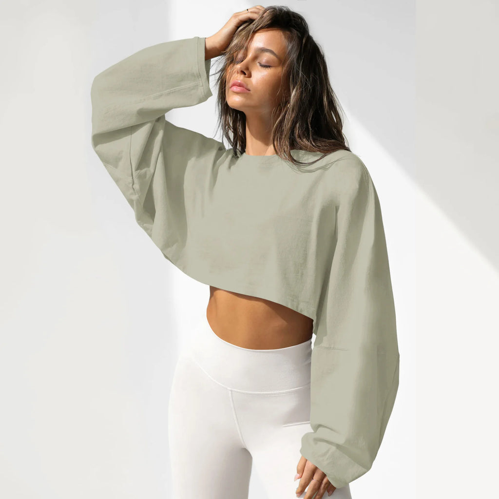 Women's Crop Top Sweatshirts Long Sleeve, Crew Neck, Custom Printing BLANK Streetwear Style