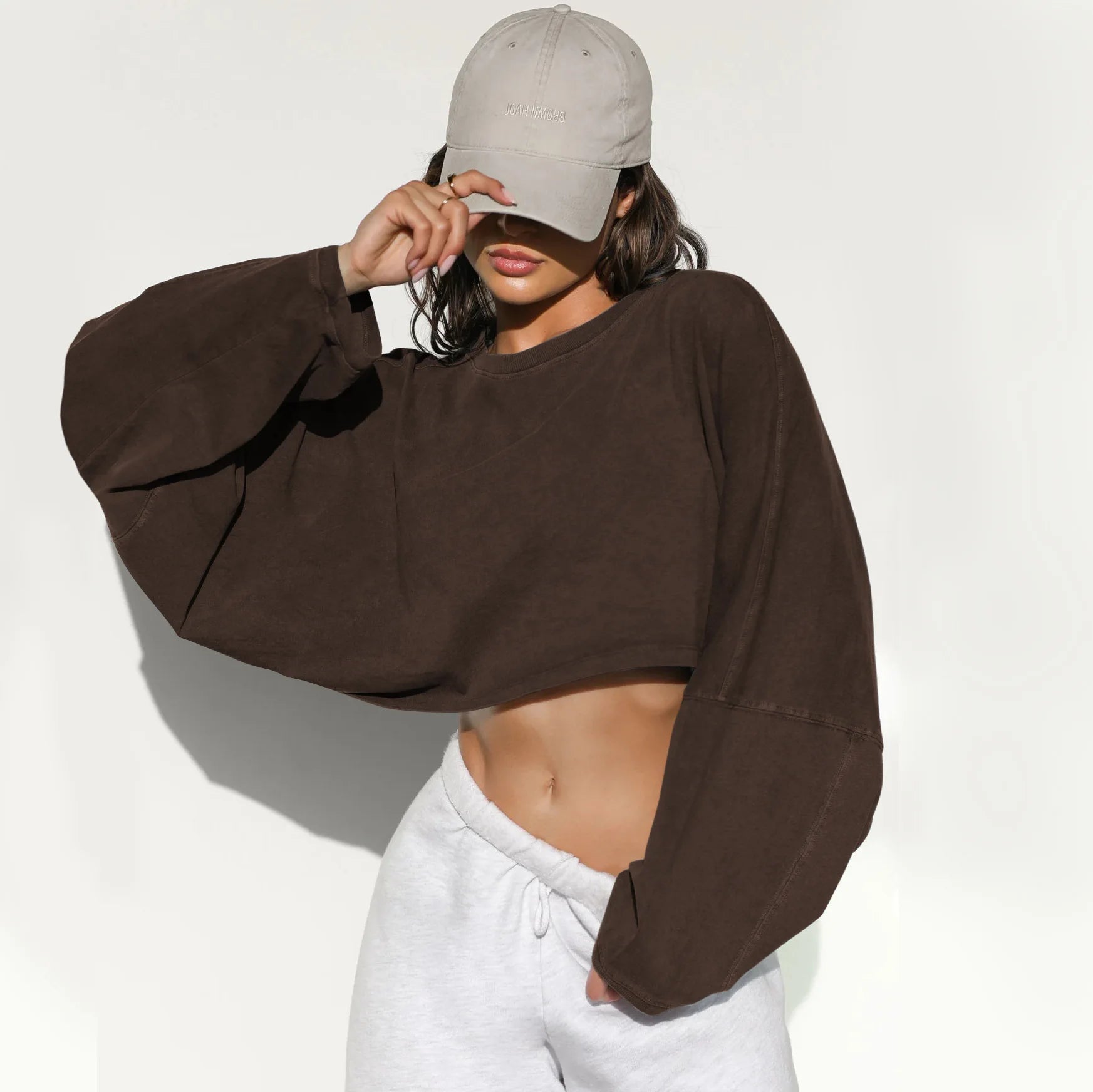 Women's Crop Top Sweatshirts Long Sleeve, Crew Neck, Custom Printing BLANK Streetwear Style