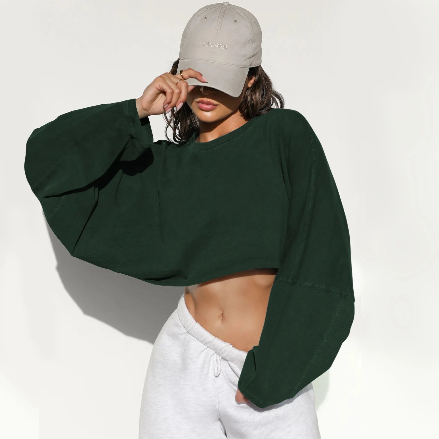 Women's Crop Top Sweatshirts Long Sleeve, Crew Neck, Custom Printing BLANK Streetwear Style