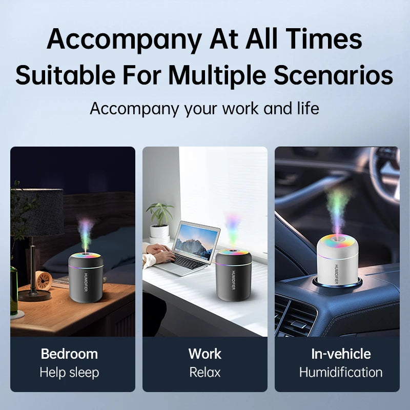 Aromatherapy - 180mL Mini Air Humidifier - USB Electric Aroma Diffuser, Essential Oil Purifier, Mist Lights for Car, Home, or Bedroom