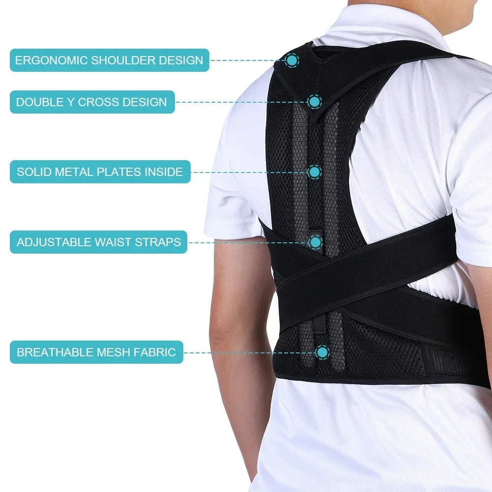 Reinforced Lower Lumbar Posture Corrector - Vest, Adjustable Back Support Strap Shoulder Spine Brace Neck Trainer